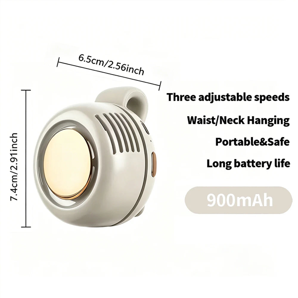 Mini Whirlwind Leafless Fan 3-Speed Silent Strong Wind USB Rechargeable Handsfree Waist Clip Handheld for Outdoor Travel Hiking