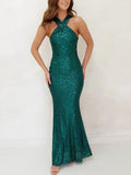 ADVBRIDGE  -  Party Dresses For Women Sexy Sequin Night Robe Off Shoulder Sleeveless Bodycon Evening Maxi Dress Clothing New Year Dress