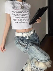 Advbridge Y2K American New Mao Mao Stitching Multi-pocket Tooling Jeans Women Streetwear Vintage Hip Hop Spice Girls Micro-pull Mop Pants