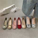 ADVBRIDGE  -  Fashion Elegant Red Ballerinas Women Pumps Slip on Loafers Round Toe Square Heels Bowknot Casual Spring Autumn Low Heel Shoes