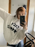 Advbridge  Vintage Star Gray Hoodies Women Y2K Oversize Letter Black Sweatshirts Winter Warm Harajuku Korean Style Long Sleeve Tops