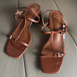 ADVBRIDGE  -  Brown Narrow Band High Heeled Sandals Women Fashion Sexy Open Toe T Strap Buckle Brand Designer Shoes Elegant Sandalias De Mujer
