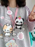 Advbridge Y2k Harajuku Kawaii Striped Hoodie Women Japanese Fashion Patchwork Cartoon Print Sweatshirt Female Autumn