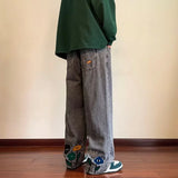 Advbridge New Men's Y2K Flower Printed Baggy Jeans 2023 Streetwear American Casual Denim Wide-leg Pants Hombre Vintage Straight Trousers