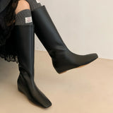 ADVBRIDGE  -  Autumn new women's genuine leather Internal elevation wedge square toe slip-on knee high boots casual female long boots hot
