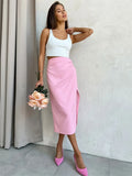 Advbridge -  Pink Summer Fashion Long Skirt For Women Y2k Outfits Side Split Pleated High Waist Ladies Skirt Fashion Solid Maxi Skirt