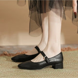 ADVBRIDGE  -  High Heeled Leather Shoes Women's Spring and Summer Soft Soled Soft Leathe Pumps One Button Buckle with Shallow Mouth Flat Shoes