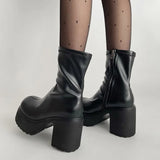 Advbridge Lucyever Gothic Style Chunky Heels Ankle Boots Women Black Platform High Heels Boots Woman Pu Leather Y2K Motorcycle Booties