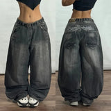 Advbridge Y2K American New Heavy Industry Geometry Criss-Cross Washed Baggy Jeans Men Streetwear Vintage Fashion Punk Casual Couple Jeans