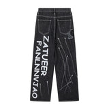 Advbridge  Retro Y2k Black Baggy Jeans Men Women Fashion Harajuku High Waist Printed Denim Trouser Female Hip Hop Streetwear Wide Leg Pants