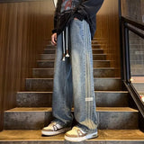 Advbridge Men's Washed Retro Jeans Men's Loose Straight Leg Wide Leg High Street American Casual Pants