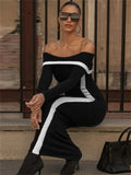 Advbridge Off-Shoulder Contrast High Waist Long Dress For Women Slim Casual Bandage Elegant Party Dress Female Y2k Maxi Dress 2024