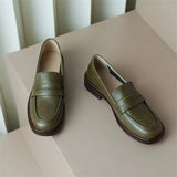 Advbridge Spring Cow Leather Women Shoes Casual Round Toe Loafers Thick Heel Slip-On Shoes for Women Retro Women Pumps Zapatos De Mujer