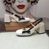 Advbridge Womens Mary Jane Shoes Black Patent Leather Female Sandals Back Straps with Bowknot