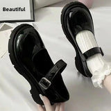 ADVBRIDGE  -  Women's Retro British Style Black Leather Shoes 34-46 Large Size Uniform Single Shoes Thick Bottom Flat Heels round Toe