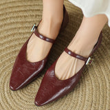 ADVBRIDGE  -  Women's genuine leather metal buckle pointed toe slip-o Mary Jane flats high quality soft comfortable 2cm kitten heel shoes sale
