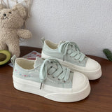ADVBRIDGE  -  Summer Women Low Top Chunky Canvas Sneakers Embroidered Flowers White Shoes Student Casual Skate Shoes Height Increase