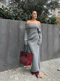 Advbridge Women Elegant Slash Neck Off Shoulder Maxi Dress Sexy Slim Off Shoulder Ribbed Vestidos Female Fashion Party Knitted Robe