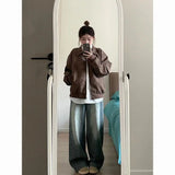 Advbridge PU leather American retro jacket men and women spring and autumn styles lapel baseball jacket couple trendy leather jacket y2k