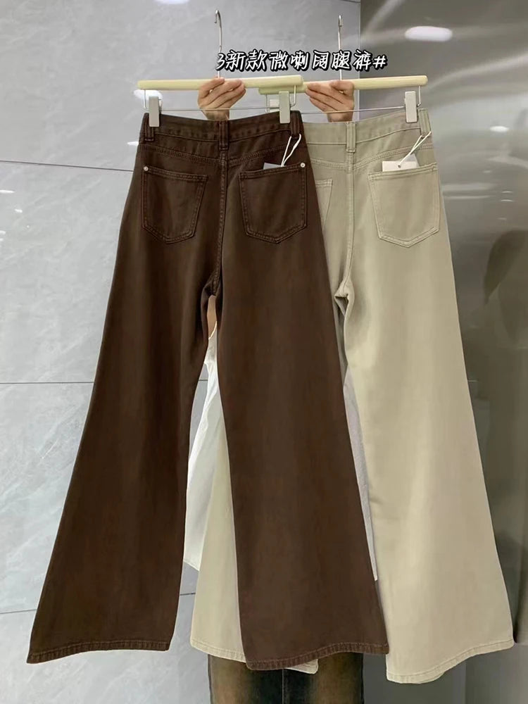 Advbridge Vintage Women High Waist Wide Leg Loose Casual Jeans Basic Y2K Fashion Pocket Zipper Denim Pants Coffee Khaki Trousers 2024 New