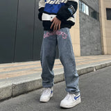 Advbridge Y2K retro street print alphabet star jeans men and women hip-hop high street spring and autumn loose straight drag casual pants