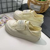 ADVBRIDGE  -  Women Pink Canvas Shoes Hook Female Students Solid Black Sneaker Thick Sole Low Top Beige Casual Shoes Tennis Sport Shoes