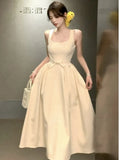 ADVBRIDGE  -  Spring Summer 2025 Pink Elegant Evening Woman Dress French Bow Pleated Square-Collar Length Dresses Abend Kleider New Vestidos