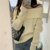 Advbridge Harajuku Slash Neck Solid Sweaters Grunge Vintage Women Bottoming Pullovers Off Shoulder Y2k Aesthetic Casual Knitted Jumper