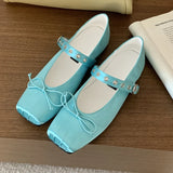 ADVBRIDGE  -  Satin Square Toe Mary Jane Shoe Women Shallow Buckle Bowknot Footwear Ladies Fashion Light Comfort Soft Sole Ballet Flats Women