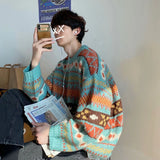 Advbridge Harajuku Style Sweater Men's Loose Casual Round Neck Knitted Sweater Korean Version Trendy Ins Hong Kong Style Versatile Sweater