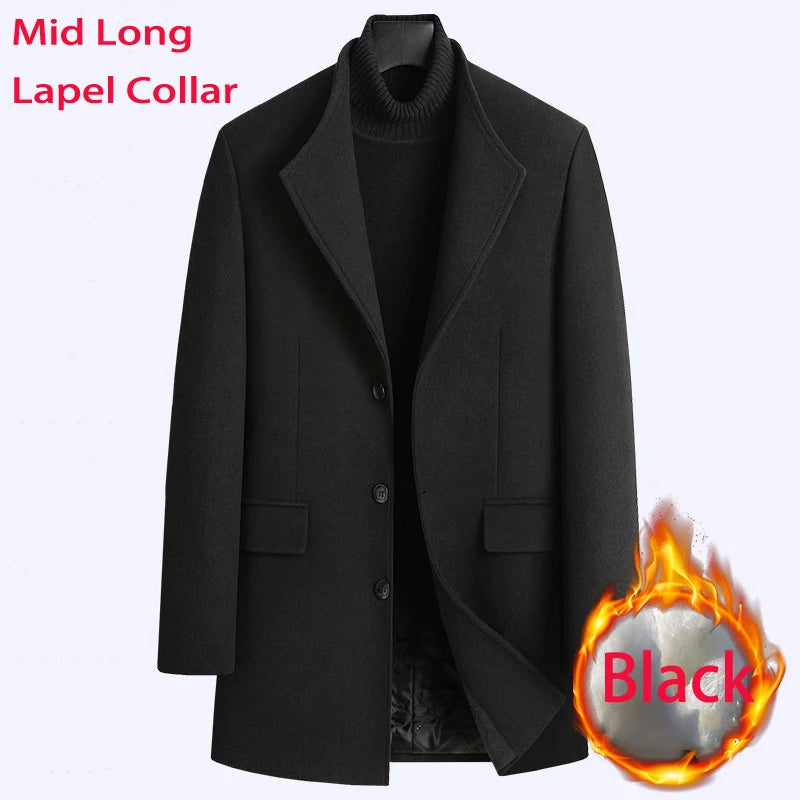 Advbridge New Extra Long Wool Trench Coat Male Winter Brand Mens Cashmere Coat Slim Fit Woolen Peacoat Windbreaker Manteau Homme 4XL