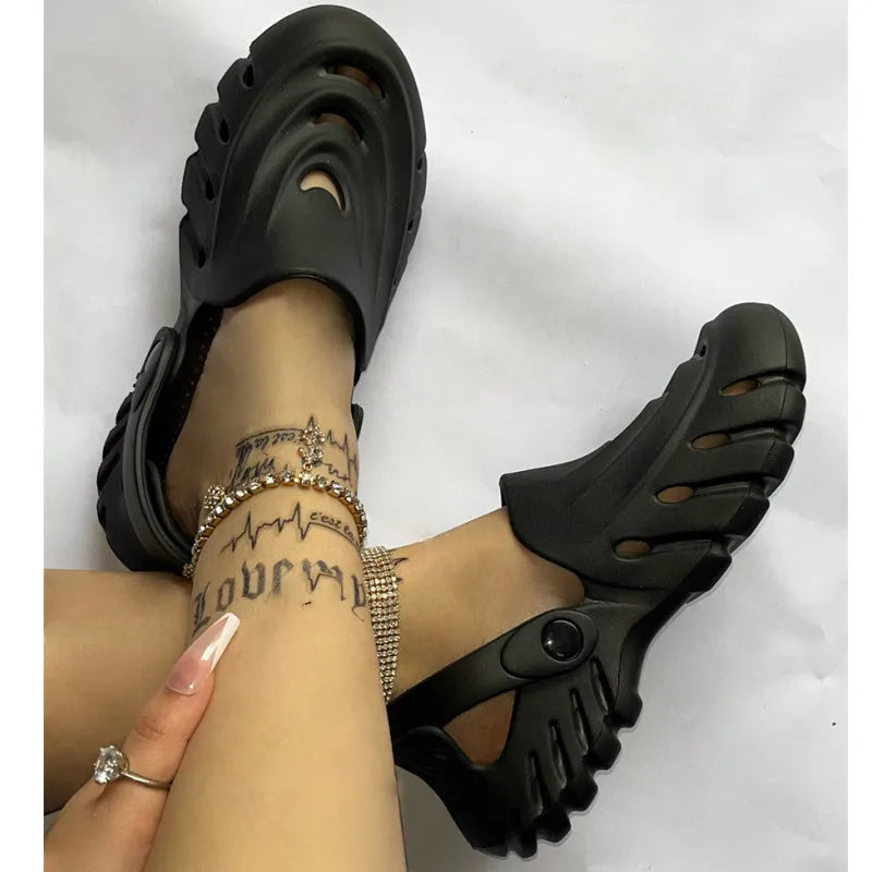 Advbridge Openwork Slippers Women's Sandals Casual Hole Shoes Couple Plus Size 44 45 Breathable Beach Flip-flops Flat Summer Women Shoes