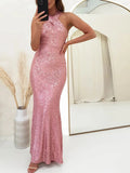 ADVBRIDGE  -  Party Dresses For Women Sexy Sequin Night Robe Off Shoulder Sleeveless Bodycon Evening Maxi Dress Clothing New Year Dress