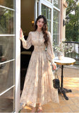 ADVBRIDGE  -  French Style Retro Dress Women's Spring Print Chiffon Fairy Dresses for Sweet Long Sleeve Korean Style Fashion Vstidos Elegant