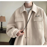 Advbridge Spring Fashion Men's Woolen Coats Black Turn Down Collars Pocket Jacket Tops Single Breasted Jackets Men