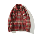 Advbridge  American Retro Red Plaid Jacket England Style Couple Shirt Jackets Autumn New Unisex Coat Three-dimensional Pockets Design