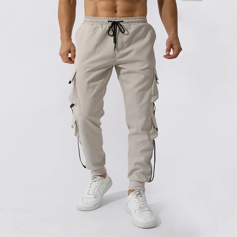 Advbridge Casual Stitching Pockets 2024 Trousers Streetwear All Match Solid Mid Waist Drawstring Cargo Pant Fashion Baggy Men's Pants