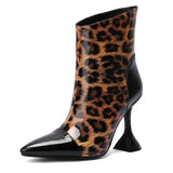 Advbridge Pointy Toe Women's Ankle Boots High Heels Leopard Print Sexy Rear Zipper Naked Bootines Chelsea Botas New Women's Shoes Big Size