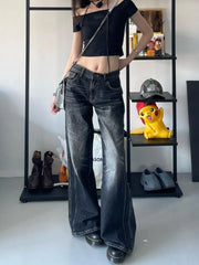 Advbridge Women Y2K Baggy Vintage Jeans Black Streetwear Wide Leg Pants Harajuku Distressed Washed Looes Denim Trousers Hip Hop