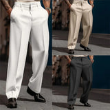 Advbridge Mens Casual High-Waisted Loose Suit Pants 2024 New Business Versatile Comfortable Retro Solid Color Breathable Trousers For Men