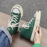 ADVBRIDGE  -  Unisex High-Top Vulcanized Canvas Sneakers Solid Green/Black Lace-Up All-Season Student Casual Shoes Low Top Skate Shoes