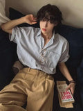 ADVBRIDGE  -  Men's Short Sleeve Striped Shirts New 2025 Summer Loose Single Breasted Casual Turn-down Collar Korean Trendy Top