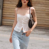 Advbridge White Heavy Industry Embroidered Small Strap Women'S Summer Unique Temperament Slim Fit Button Top