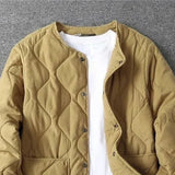 Advbridge Men‘s Wintern outfits Autumn Winter O-neck Quilted Jacket Men's Versatile  Green  Retro Thickened Coat Men Techwear Button Up Oversize Jacket Advbridge Men‘s Wintern outfits