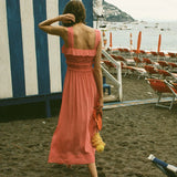 ADVBRIDGE  -  Women Square Neck Dress Summer Sleeveless Low Cut Ruffle Bustier Long Dress A Line Flowy Beach Dresses