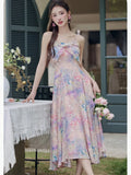 ADVBRIDGE  -  Women Summer Suspenders Dresses Sweet Oil Paint Print Retro Ruffle Strapless Elegant Sling Dress Chiffon Women's Fairy Vestidos