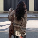 Advbridge Knitted Cardigan Women Striped Vintage Sweater Casual Baggy Autumn Streetwear V-neck Personality Soft Кардиган Женский