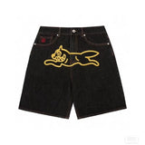 Advbridge Y2k Streetwear Jean Shorts Gym Shorts for Men Casual Fashion Aesthetics Pattern Print Loose Sweatpant Gothic Black Denim Shorts