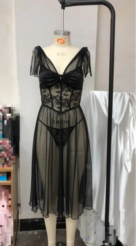 ADVBRIDGE  -  Beauty Back Nightgowns Women Sleepwear Sexy Lingerie V-neck Suspender Nightdress Female Slim Waist Thin with Chest Pad Nighties