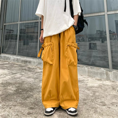 Advbridge  -  Women's Elastic Waist Loose Casual Thin Cargo Pants Hip Hop Street Unisex Style Female High Waist Straight Wide Leg Trousers